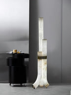 Modern Alabaster Floor Lamp Beside Living Room Credenza