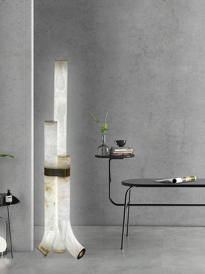 Minimalist Alabaster Sculpture Lamp Over Gallery Space