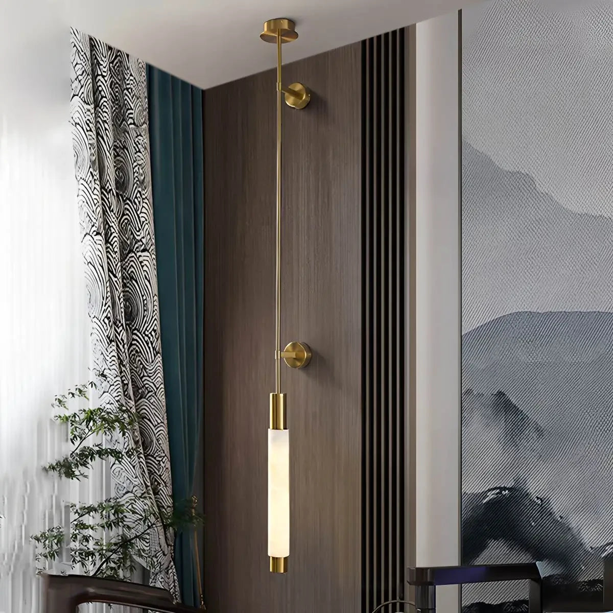 Modern Alabaster Art Glass Pendant and Wall Light in Tea Room Setting