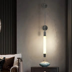 Illuminated Modern Alabaster Art Glass Wall Sconce Beside Bed