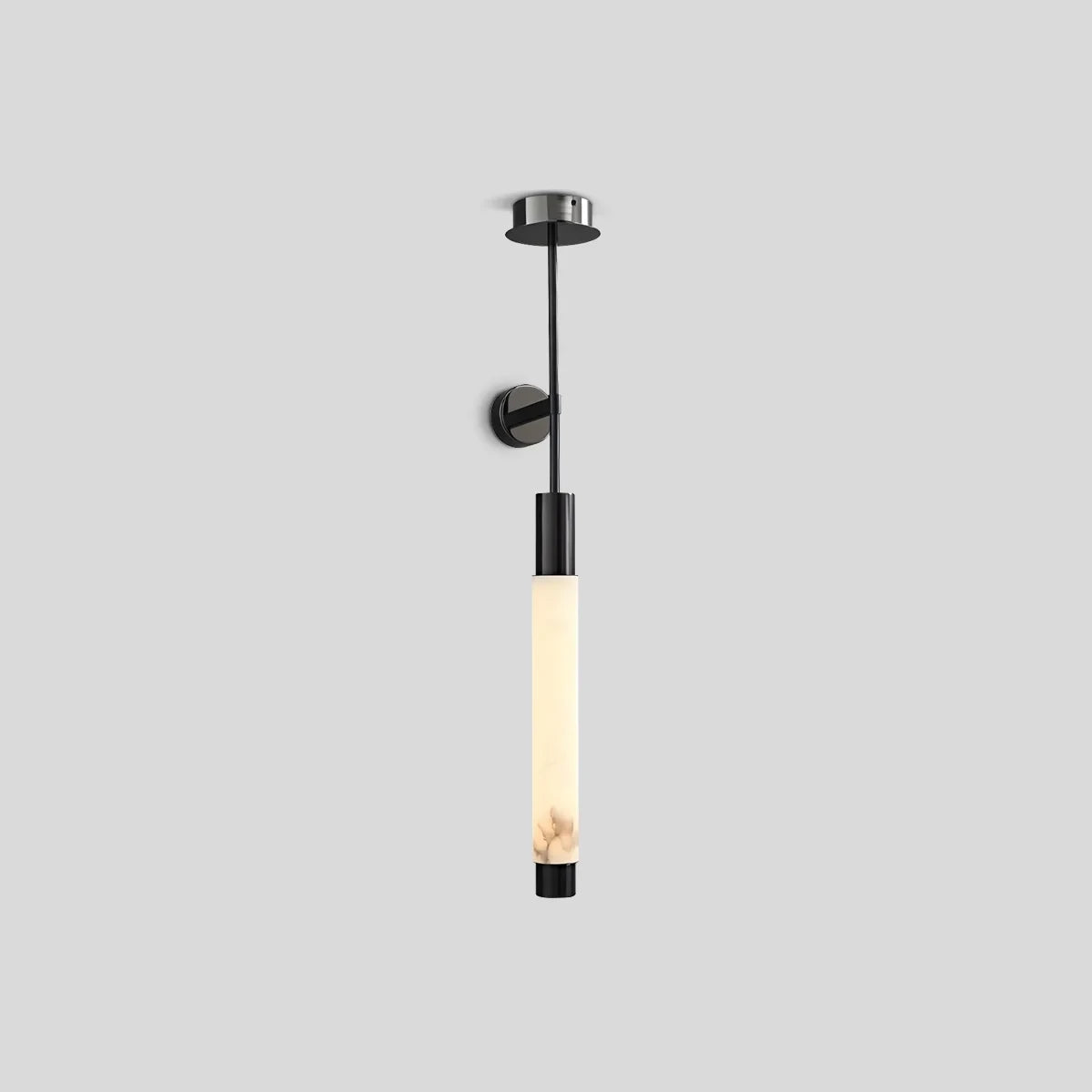 Illuminated Modern Alabaster Pendant and Wall Light with Black Hardware