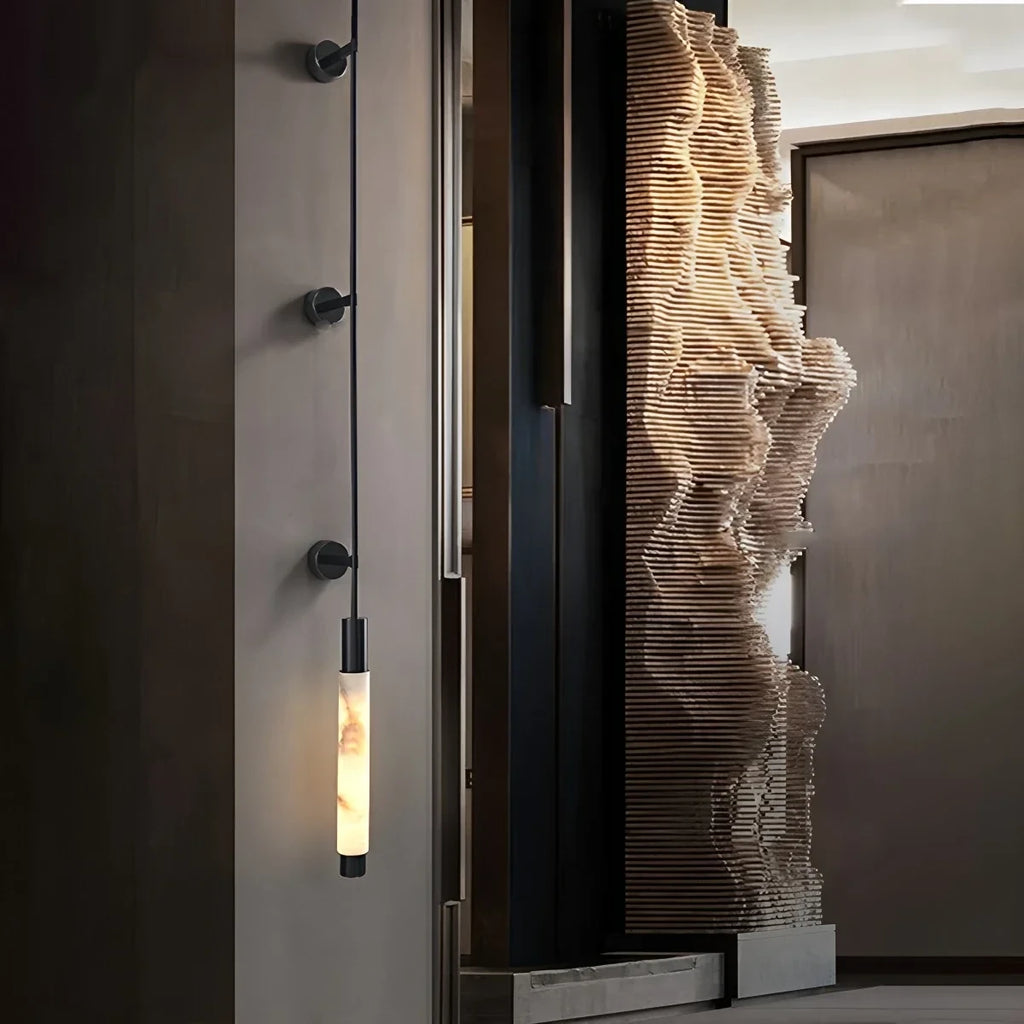 Modern Alabaster Art Glass Pendant and Wall Light on Textured Wall
