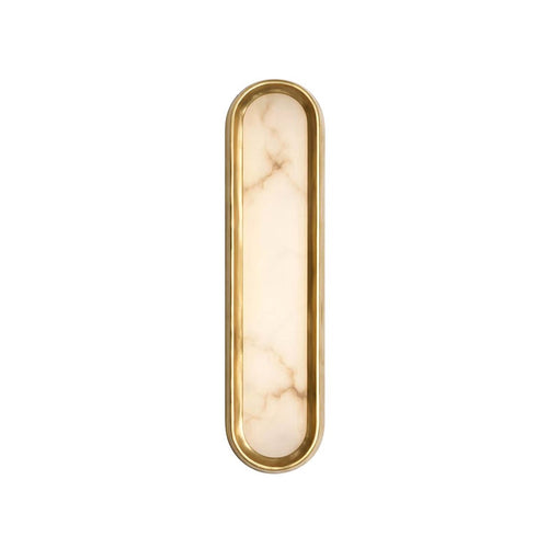 Modern Oval Capsule Alabaster Wall Sconce with Brass Frame on White Background