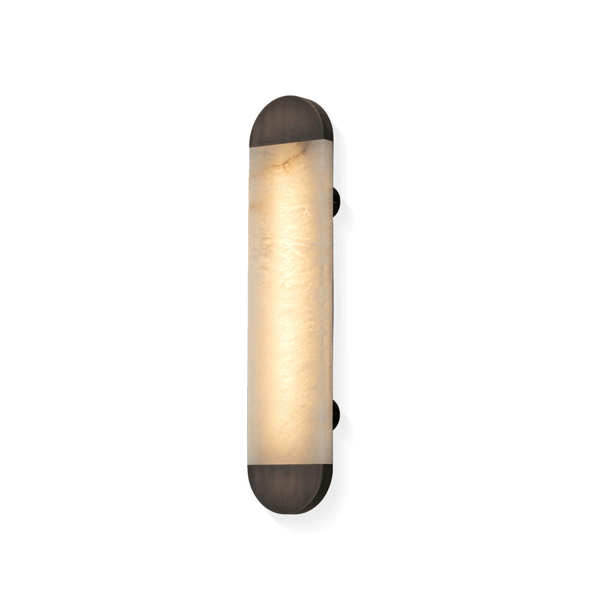 Modern Oval Capsule Alabaster Wall Sconce with Bronze Metal Caps on White Background