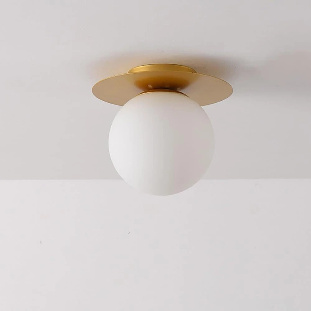 Side View of Illuminated Modern Globe Flush Mount Ceiling Light