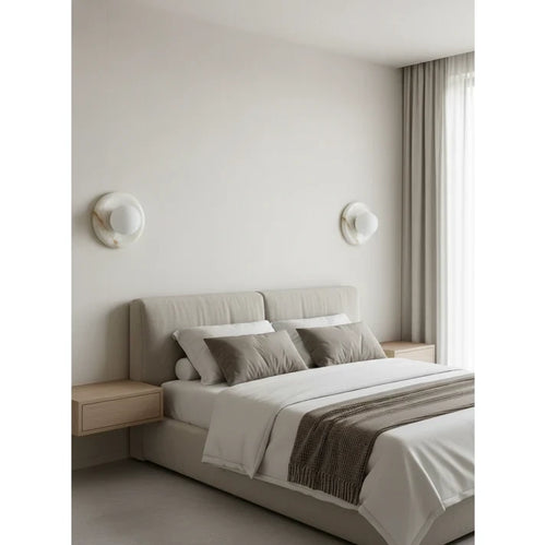 Modern Alabaster Wall Sconces in Master Bedroom Setting