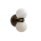 Modern Double-Light Globe Art Glass Wall Sconce with Brass Hardware on Pure White Background