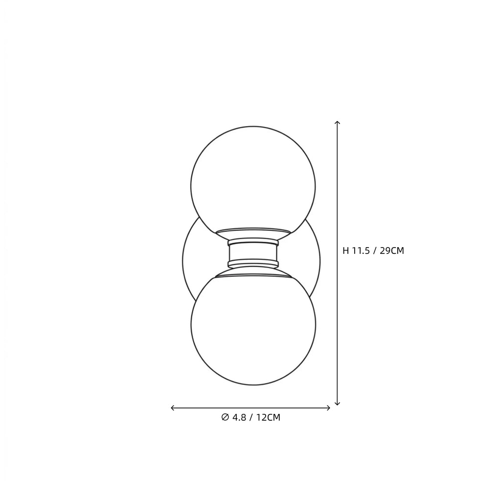 Modern Double-Light Globe Art Glass Wall Sconce Line Art Dimension Diagram