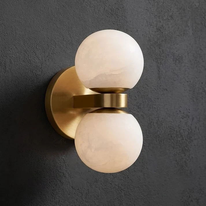 Illuminated Modern Double-Light Globe Wall Sconce Studio Shot