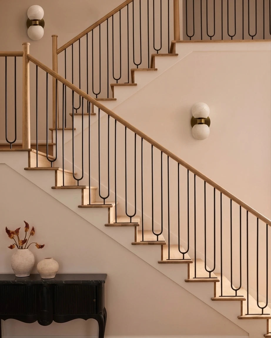 Modern Globe Art Glass Wall Sconce in Staircase Hallway