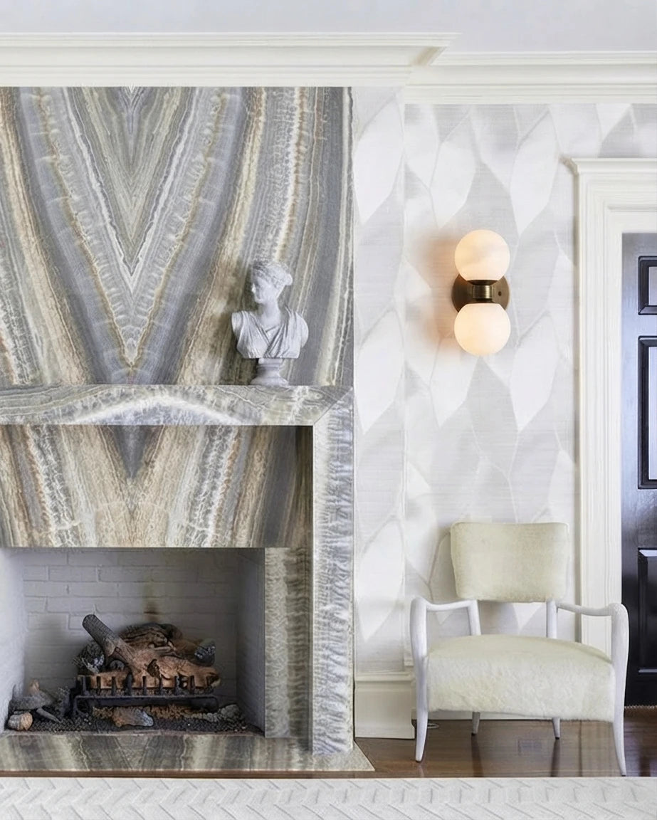 Modern Double-Light Wall Sconce Over Fireplace Setting
