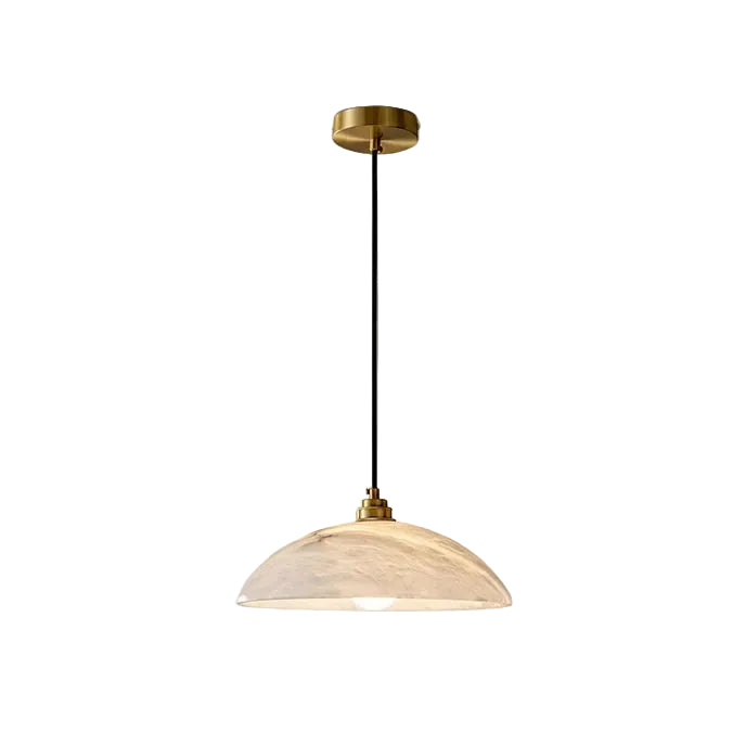 Modern Dome Alabaster Art Glass Pendant Light with Brass Hardware on Pure White Background