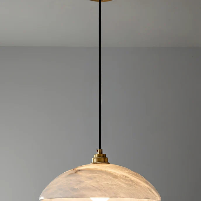 Side View of Illuminated Modern Dome Pendant Light