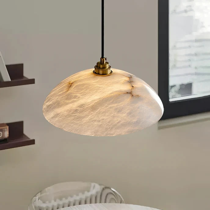 Close Up View of Alabaster Glass Shade and Brass Hardware