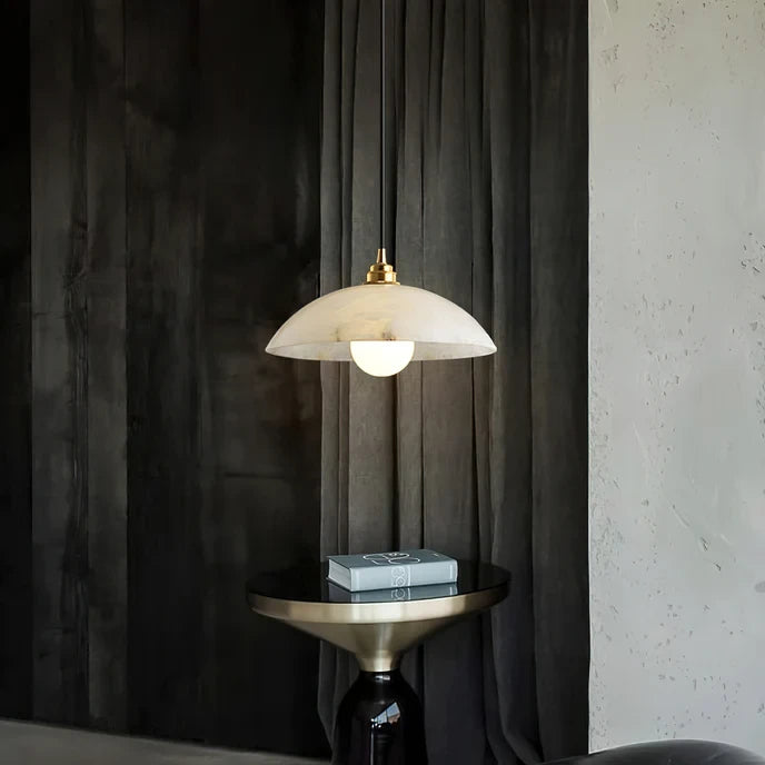 Illuminated Modern Alabaster Art Glass Pendant Light Studio Shot