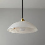 Angled View of Illuminated Modern Alabaster Pendant Light
