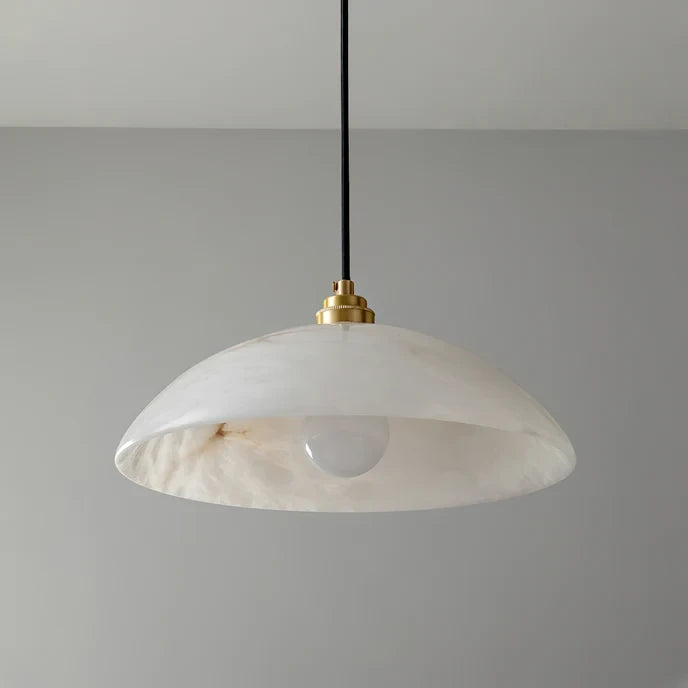 Angled View of Illuminated Modern Alabaster Pendant Light