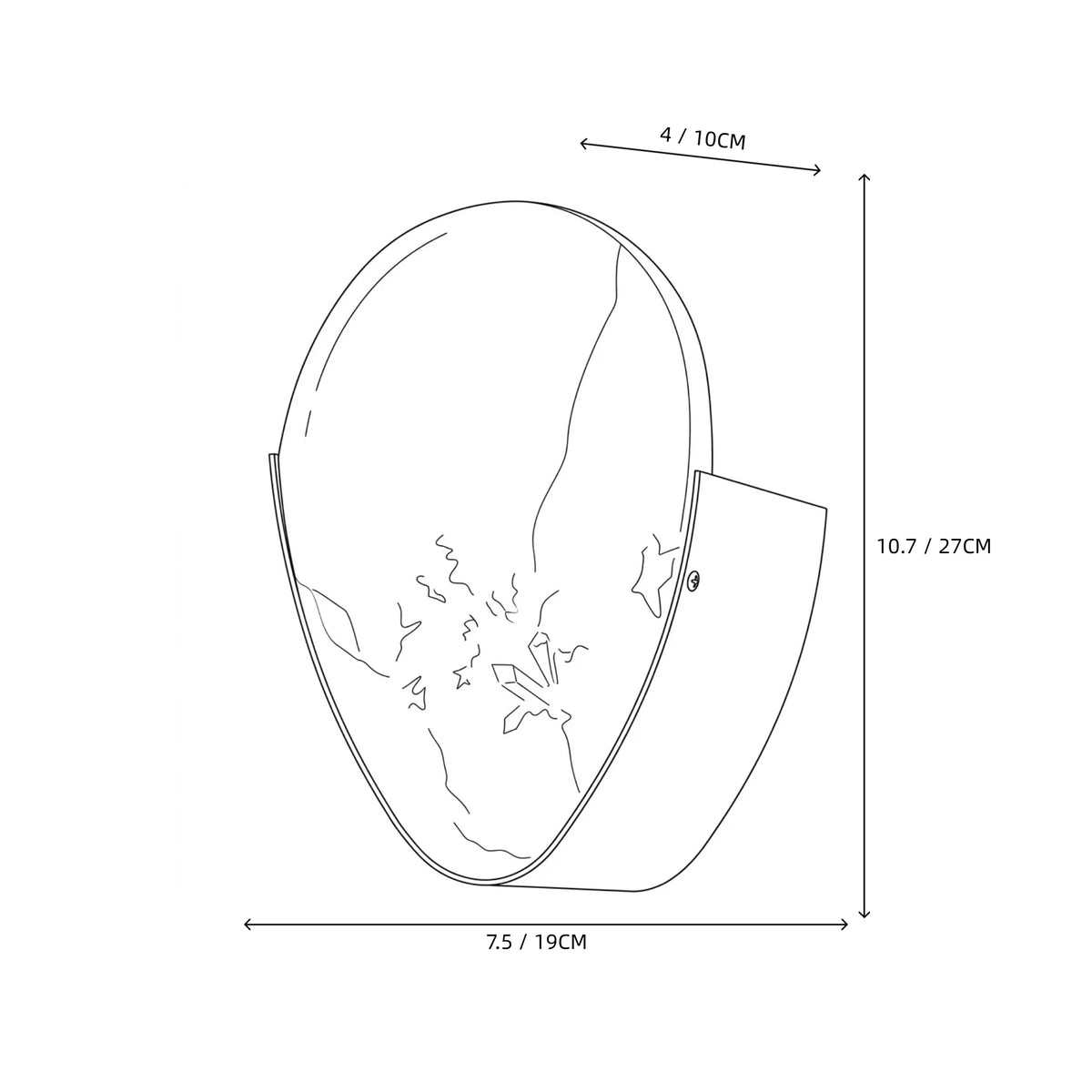 Modern Oval Alabaster Art Glass Wall Sconce Line Art Dimension Diagram