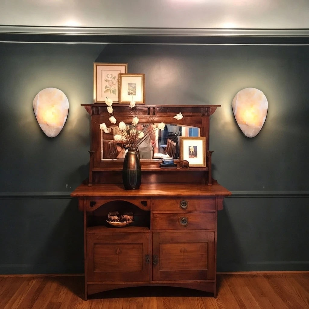 Modern Alabaster Art Glass Wall Sconces in Living Room