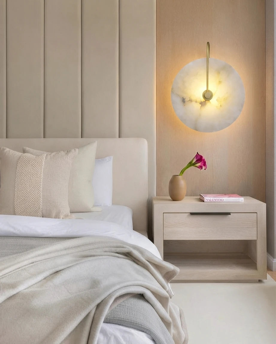 Modern Art Glass Wall Sconce in Bedroom Interior