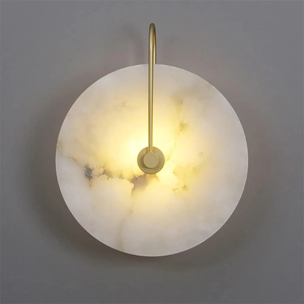 Modern Round Alabaster Art Glass Wall Sconce Line Art Dimension Diagram