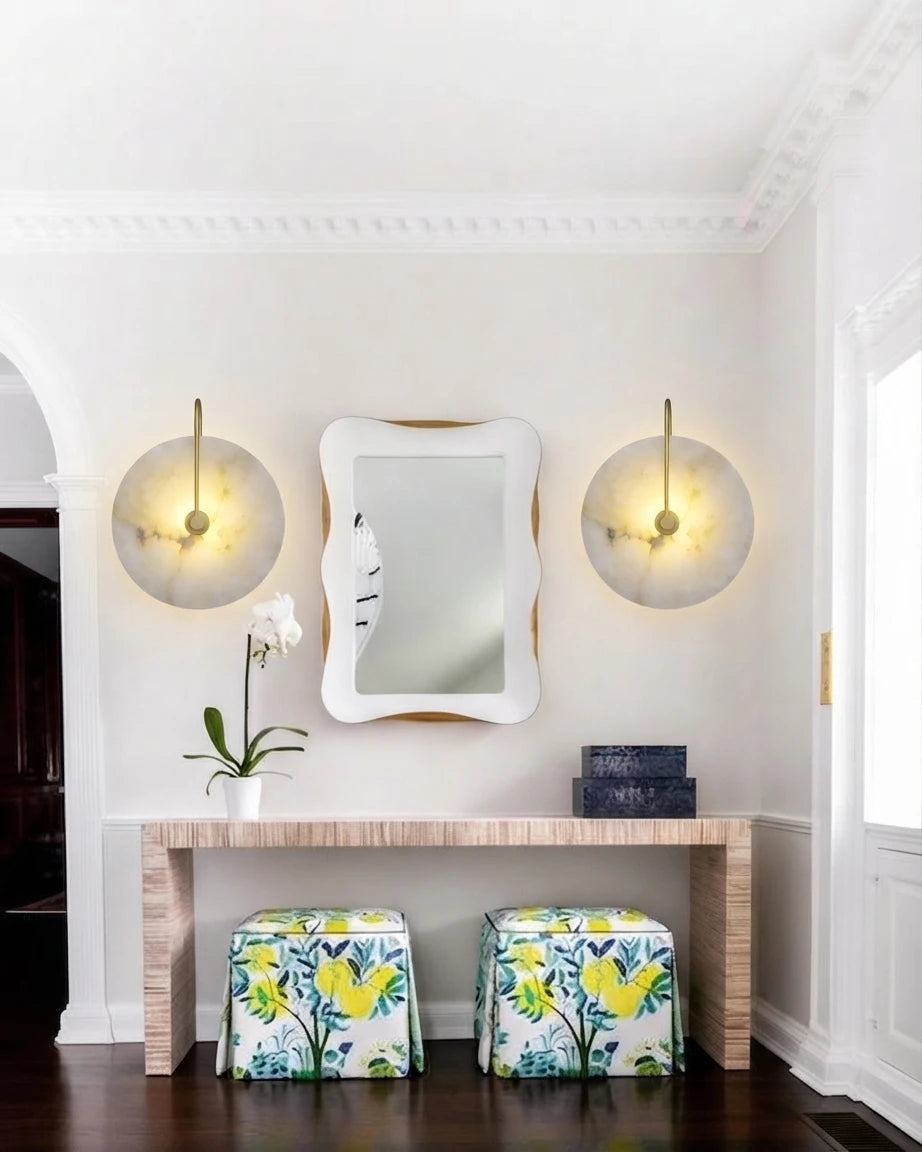 Modern Round Alabaster Wall Sconces in Entryway Foyer