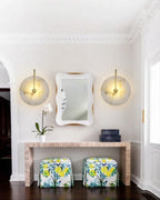 Modern Round Alabaster Wall Sconces in Entryway Foyer