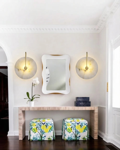 Modern Round Alabaster Wall Sconces in Entryway Foyer