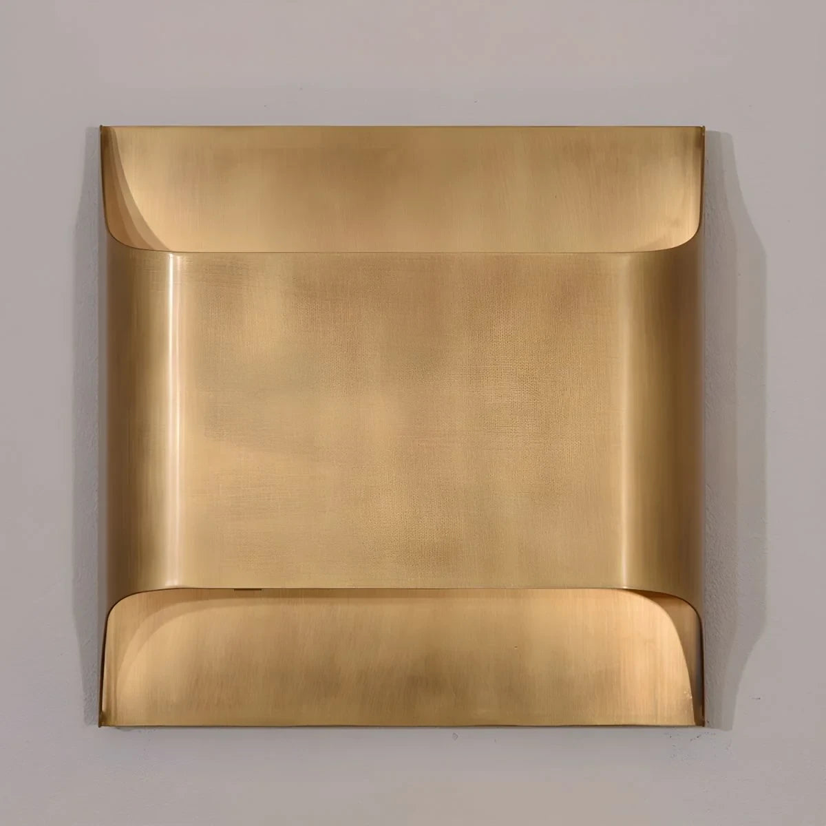 Front View of Modern Square Brass Metal Wall Sconce