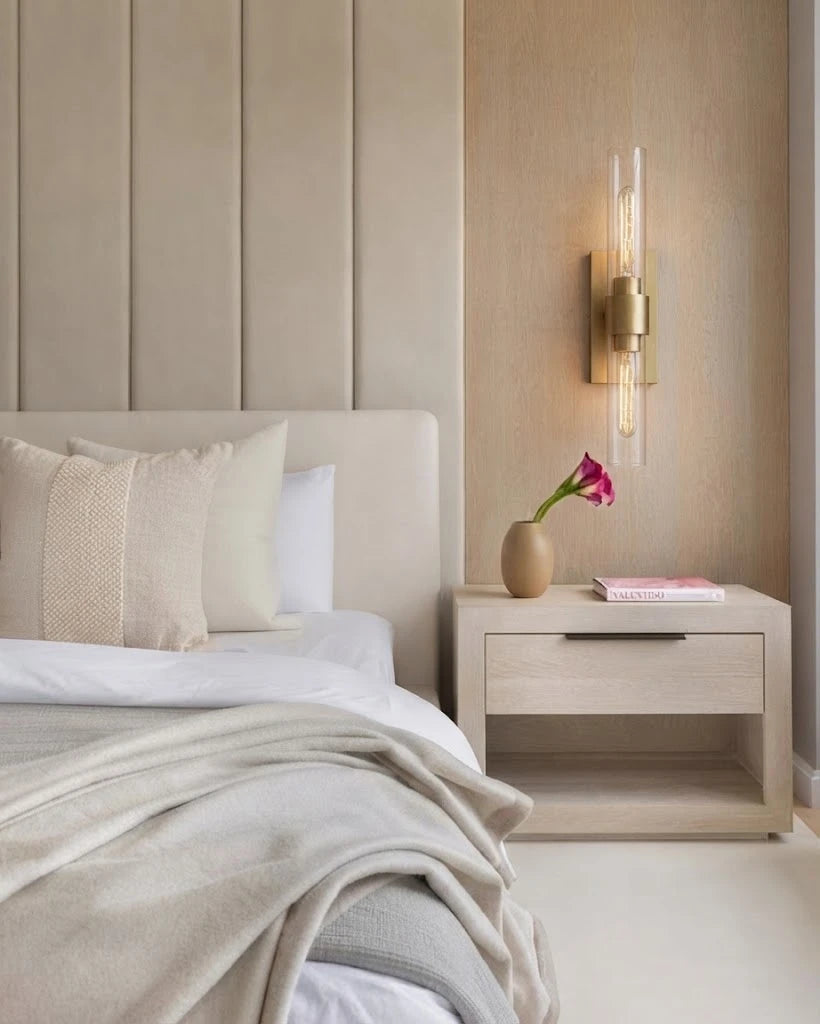 Modern Crystal Glass Wall Sconce in Master Bedroom Setting