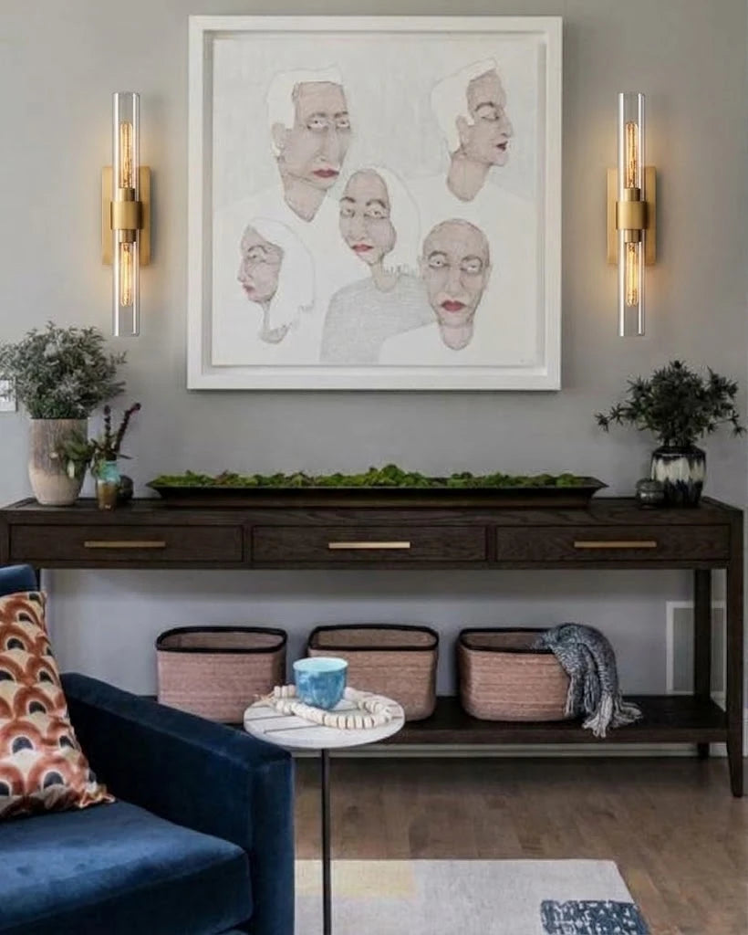Modern Crystal Cylinder Wall Sconces in Living Room