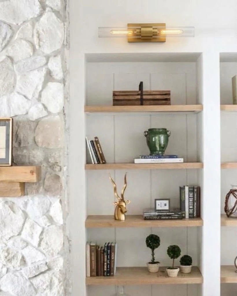 Modern Brass Wall Sconce in Study Room Setting