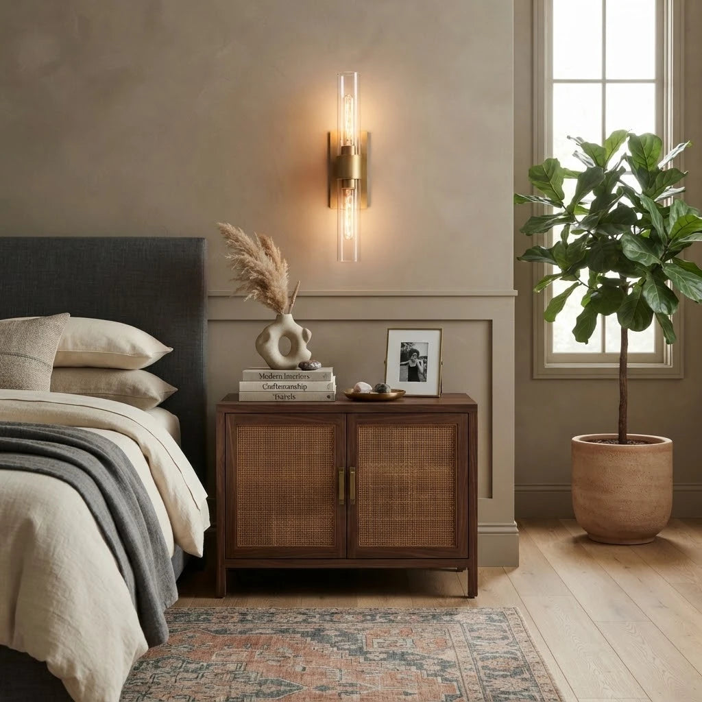 Modern Crystal Glass Wall Sconce in Cozy Bedroom
