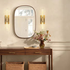Modern Brass Wall Sconces Over Entryway Console Table