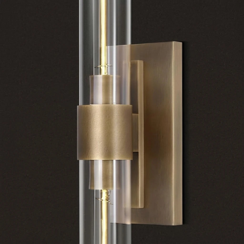Close Up View of Brass Mount and Illuminated Clear Crystal Cylinder Glass