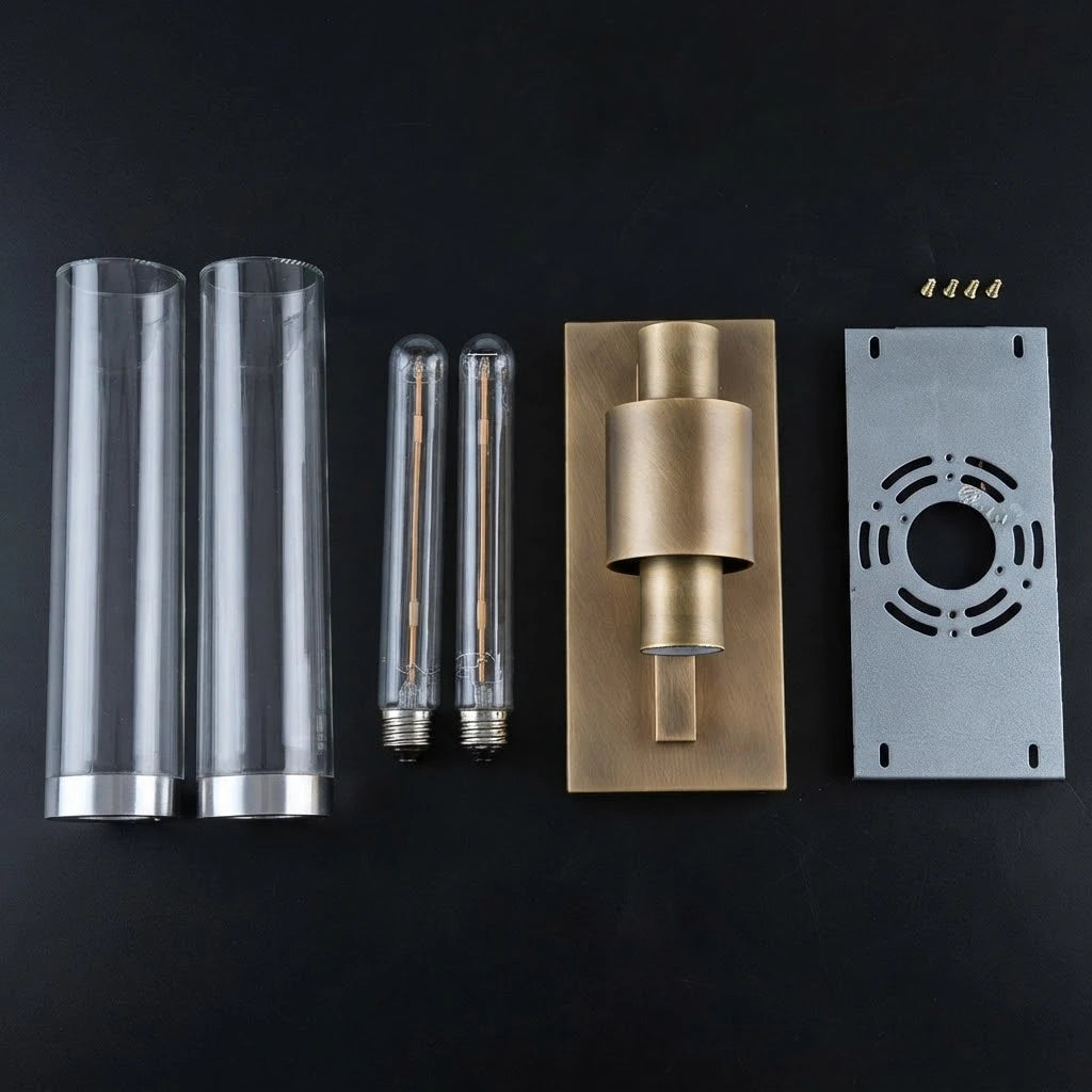 Studio Display of Brass Crystal Wall Sconce Components and Hardware