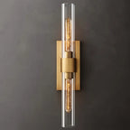 Illuminated Modern Vertical Brass Crystal Cylinder Wall Sconce