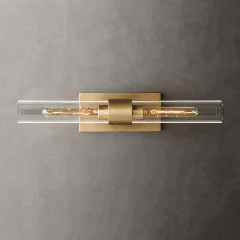 Illuminated Modern Horizontal Black and Brass Crystal Wall Sconce