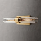 Illuminated Modern Horizontal Brass Crystal Wall Sconce Studio Shot