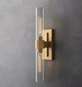 Front View of Modern Vertical Brass Crystal Wall Sconce Studio Display