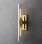 Front View of Modern Vertical Brass Crystal Wall Sconce Studio Display