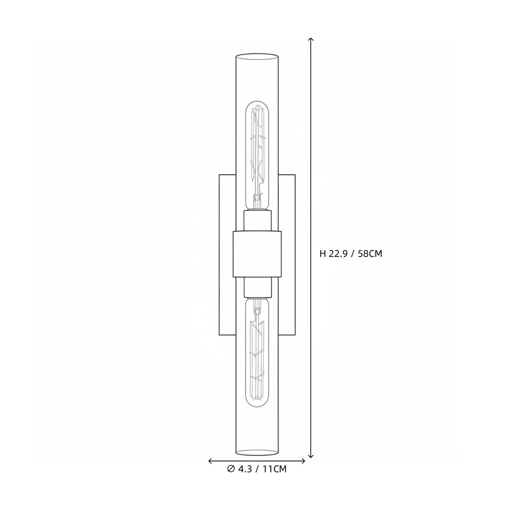 Modern Vertical Crystal Cylinder Wall Sconce Line Art Dimension Diagram