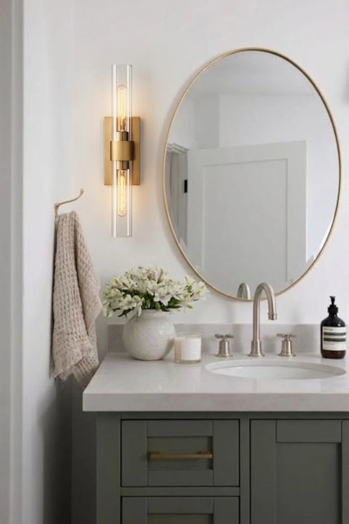 Modern Crystal Cylinder Wall Sconce in Modern Bathroom