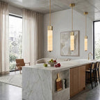 Modern Alabaster Art Glass Pendant Lights Over Kitchen Island