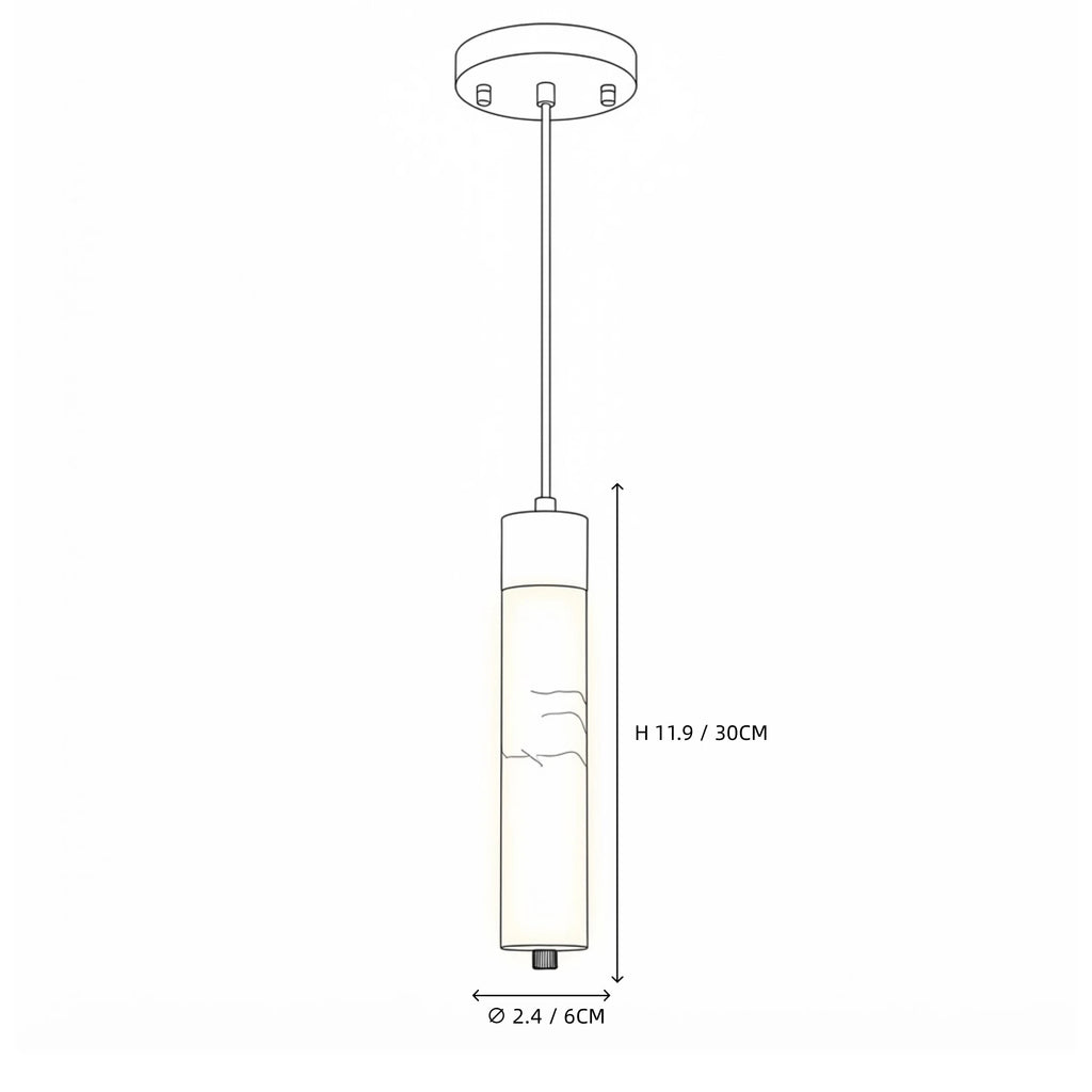 Modern Cylindrical Alabaster Art Glass Pendant Light Line Art Dimension Diagram