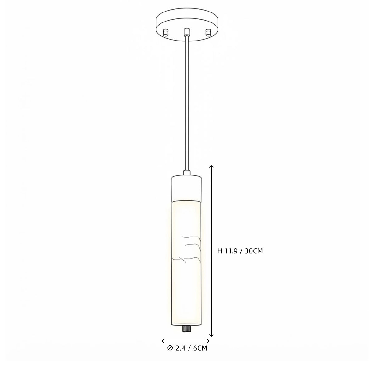Modern Cylindrical Alabaster Art Glass Pendant Light Line Art Dimension Diagram