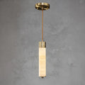Illuminated Modern Cylindrical Alabaster Pendant Light Studio Shot