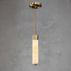 Illuminated Modern Cylindrical Alabaster Pendant Light Studio Shot