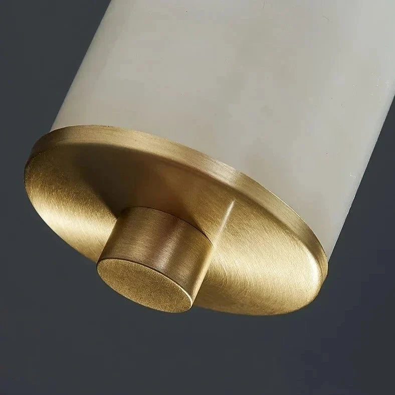Close Up View of Alabaster Shade Bottom and Brass Finial