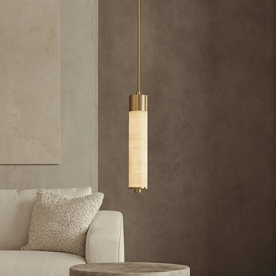 Modern Alabaster Art Glass Pendant Light in Living Room Interior